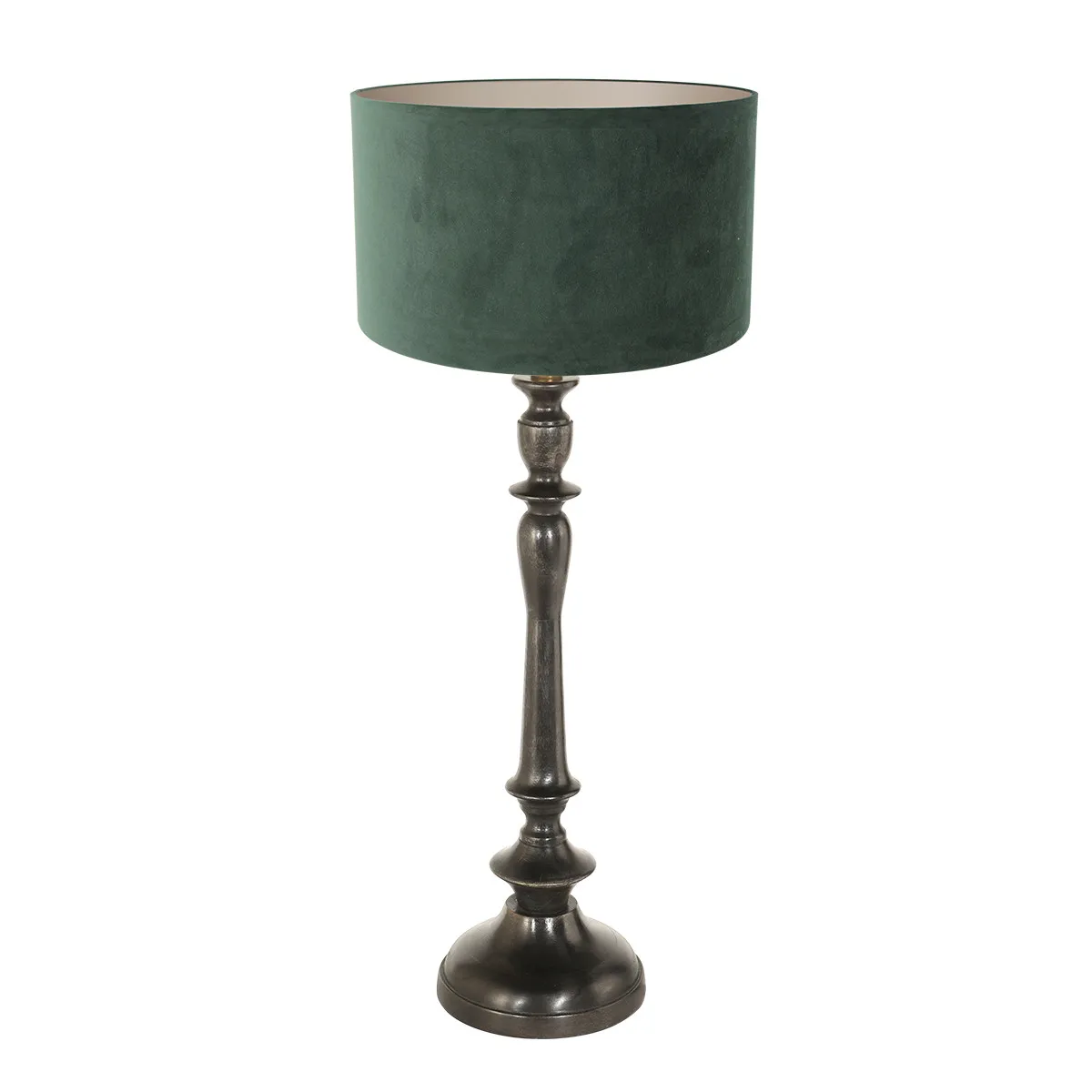 Lampe de table rétro verte pied noir Steinhauer Bois noirantique et vert