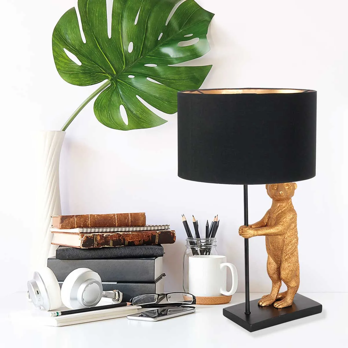 Lampe de table suricate Anne Light & Home noir et or