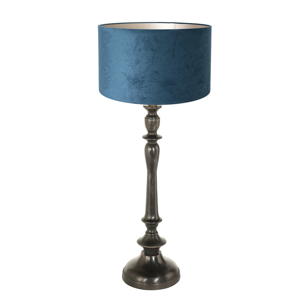 Lampe de table vintage bleue pied noir Steinhauer Bois noirantique et bleu