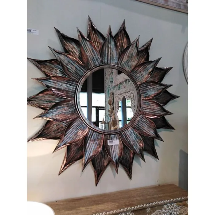 Miroir fleur soleil dimètre 75 patiné