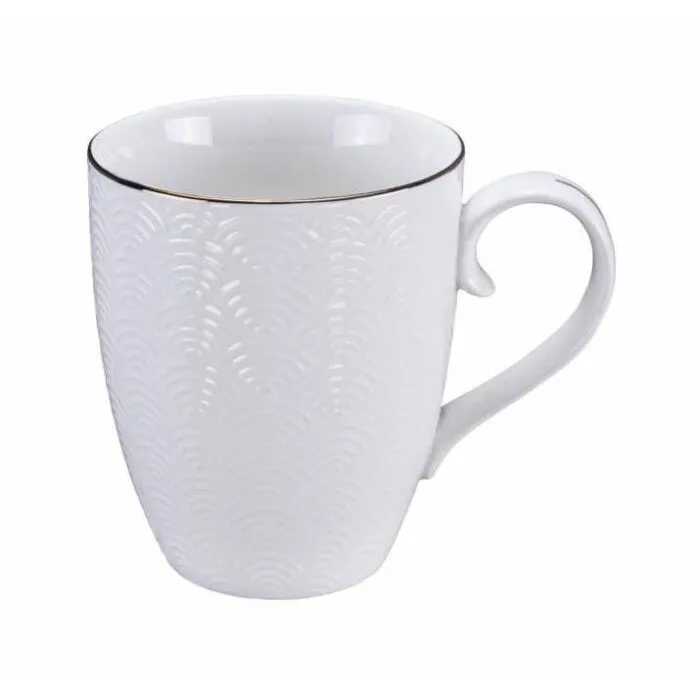 Nippon White, mug porcelaine blanche, motifs vagues