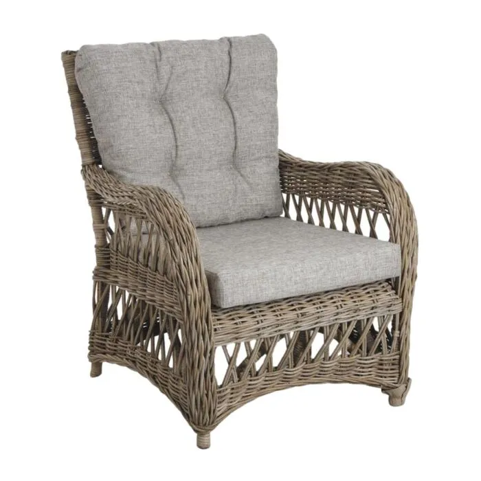 Niram, fauteuil gris, rotin poelet