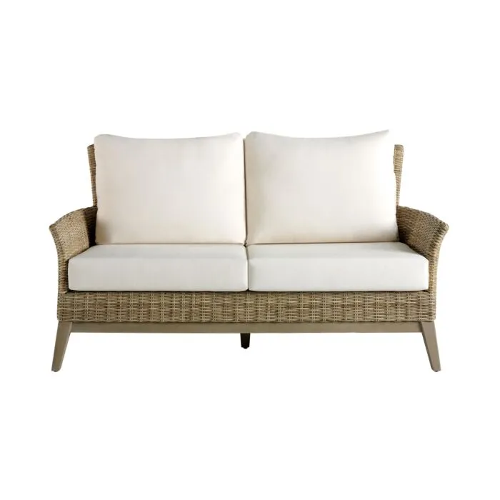 Pared, canapé teck et rotin, ouverture évasée