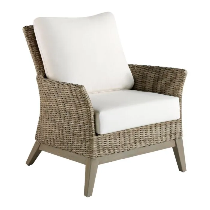 Pared, fauteuil rotin, piètement teck