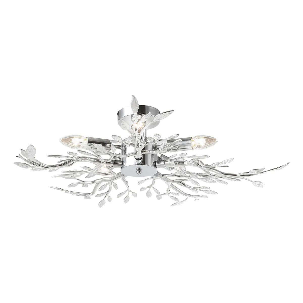 Plafonnier 5 lumières chrome avec couronne de branches L Globo Flash