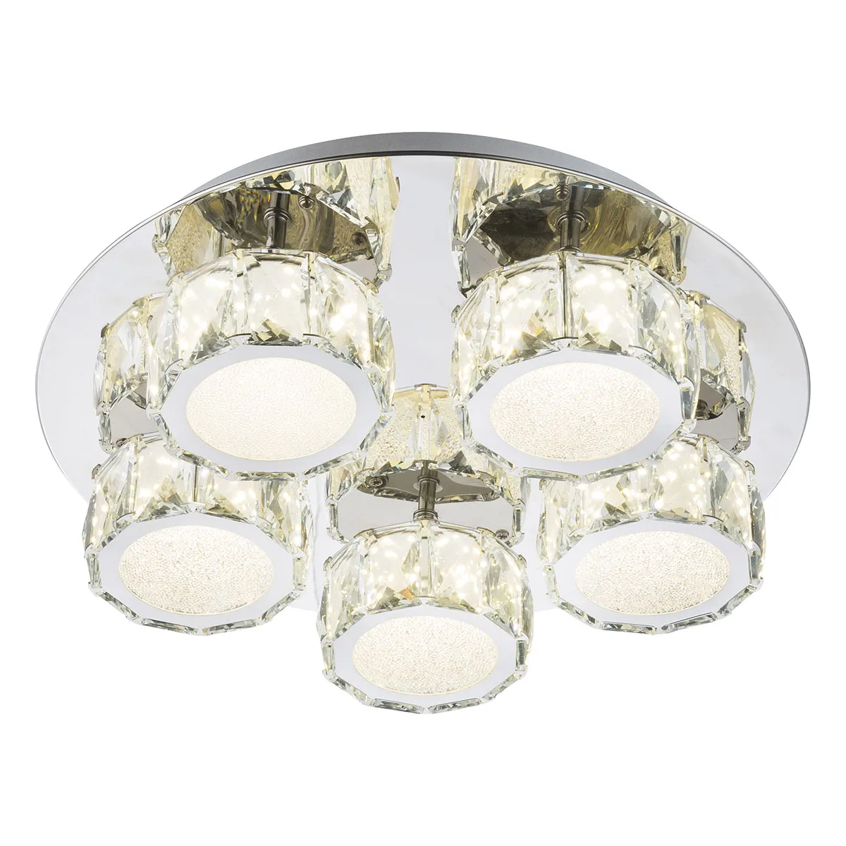 Plafonnier scintillant 5 lumières chrome/cristal acrylique Globo Amur