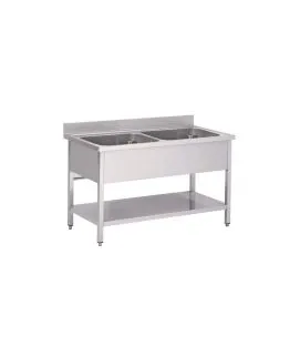 Plonge 2 bacs inox 100 cm x 85 cm Avec dosseret Avec étagère Proinox