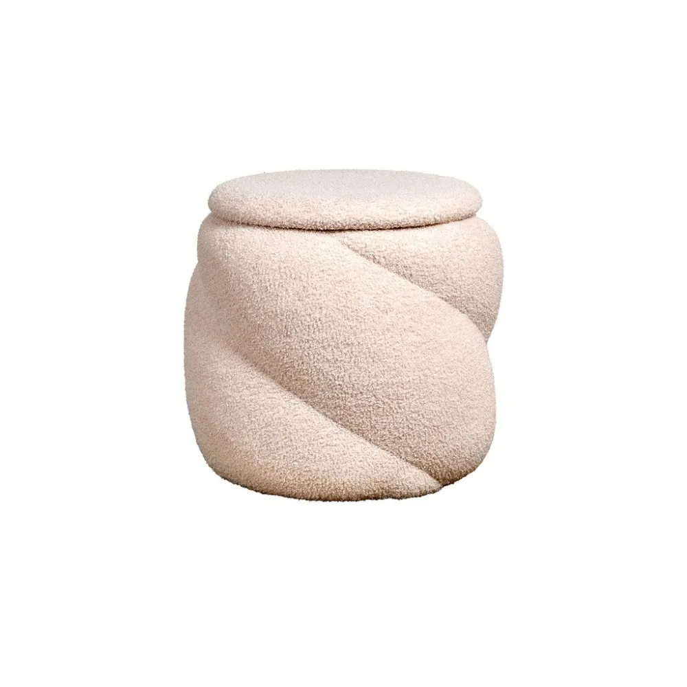 Pouf coffre Teddy en bouclette beige H44cm