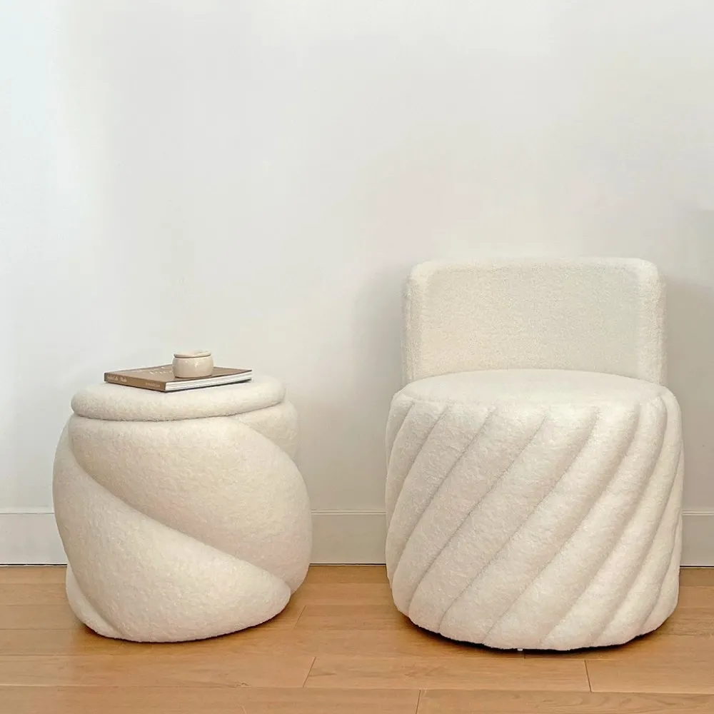 Pouf coffre Teddy en bouclette blanc H44cm