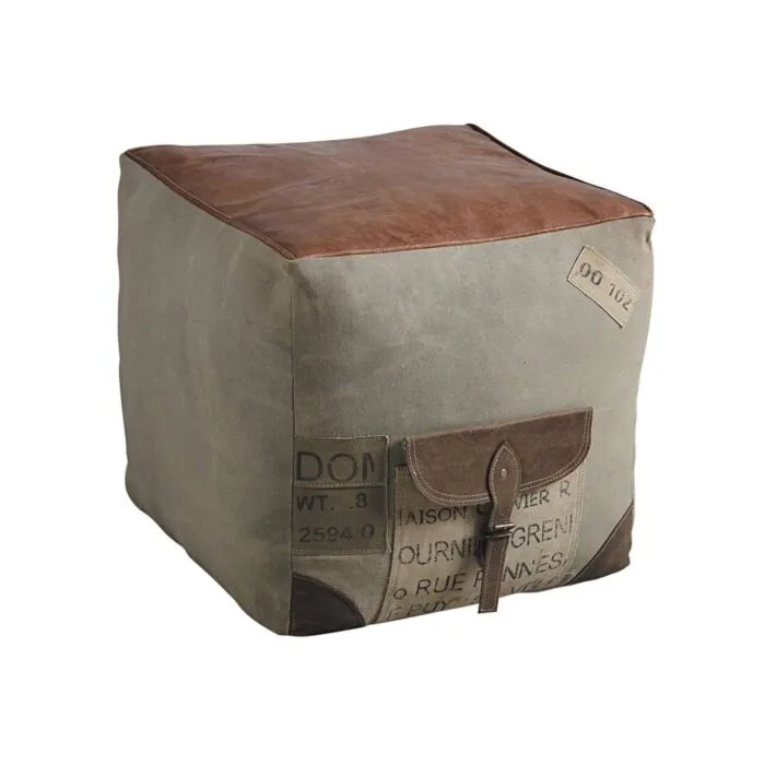 Gusmann, pouf coton cuir, style vintage