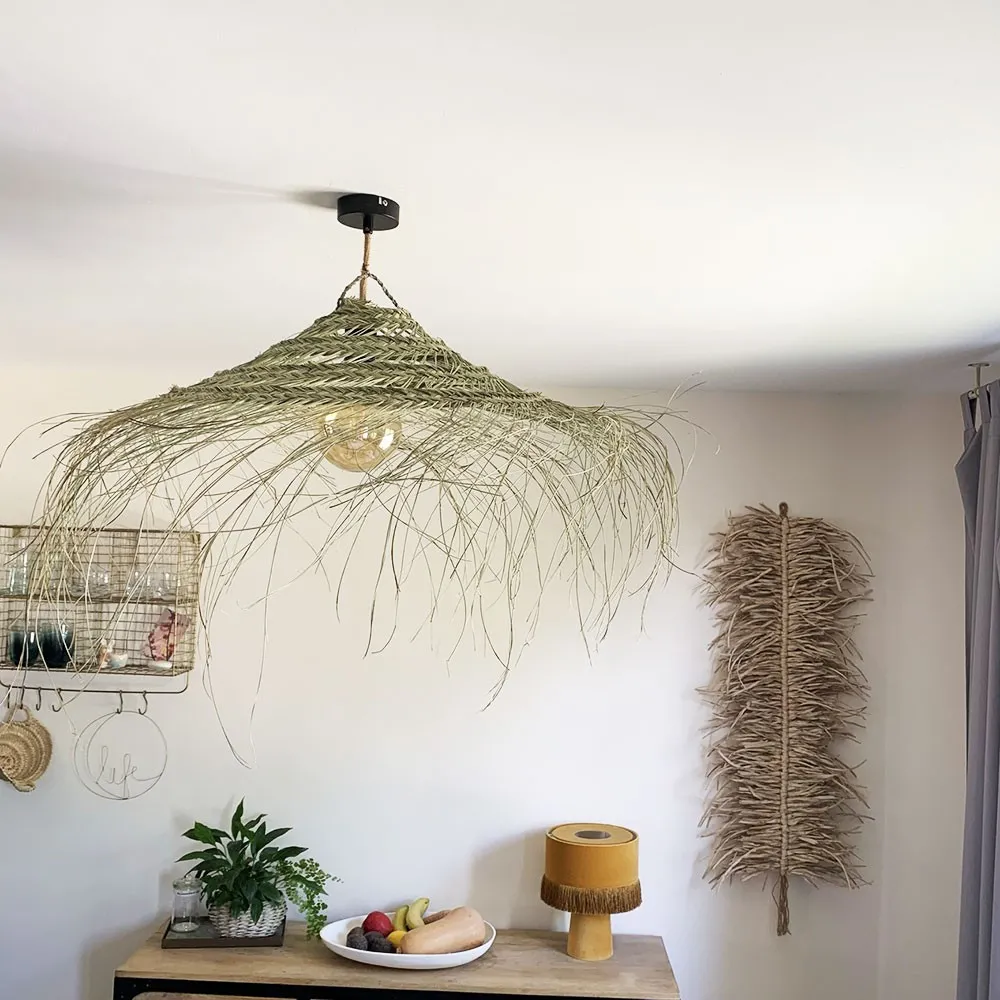 Abat-jour pour suspension naturelle ajourée M forme Parasol fibre alfa