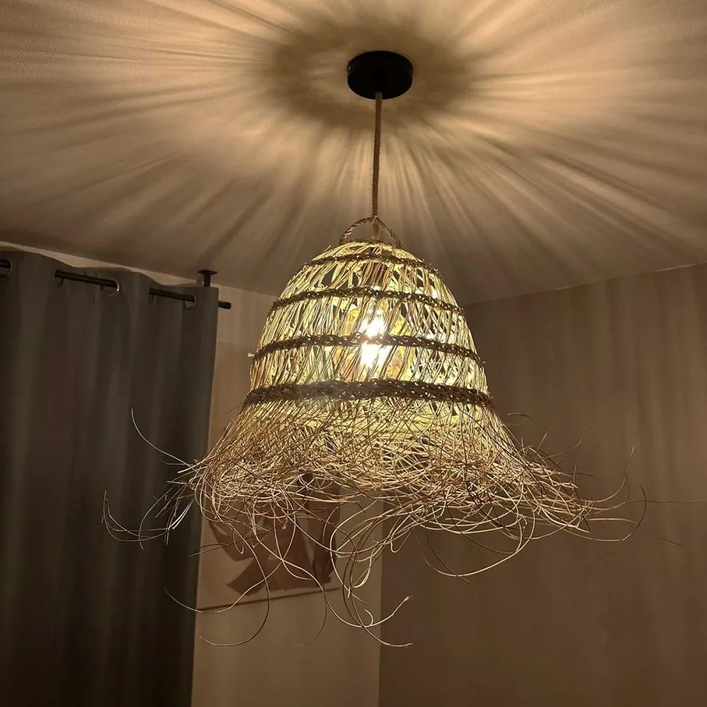 Abat-jour en paille ajouré Module fibre naturelle T. M