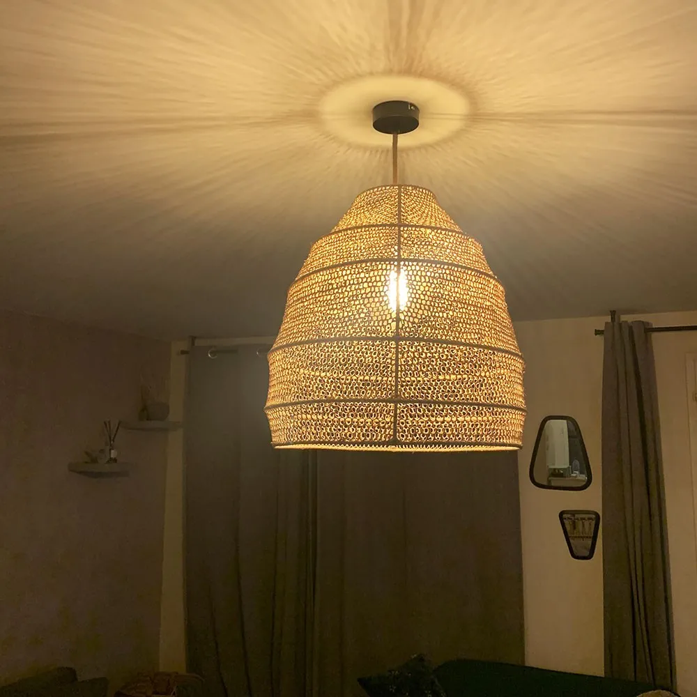 Suspension XL en raphia tressé main façon Nid d'Abeilles