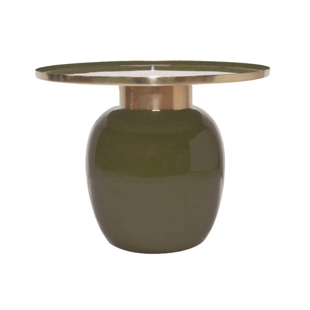 Table basse Dodu en métal laqué kaki D61cm