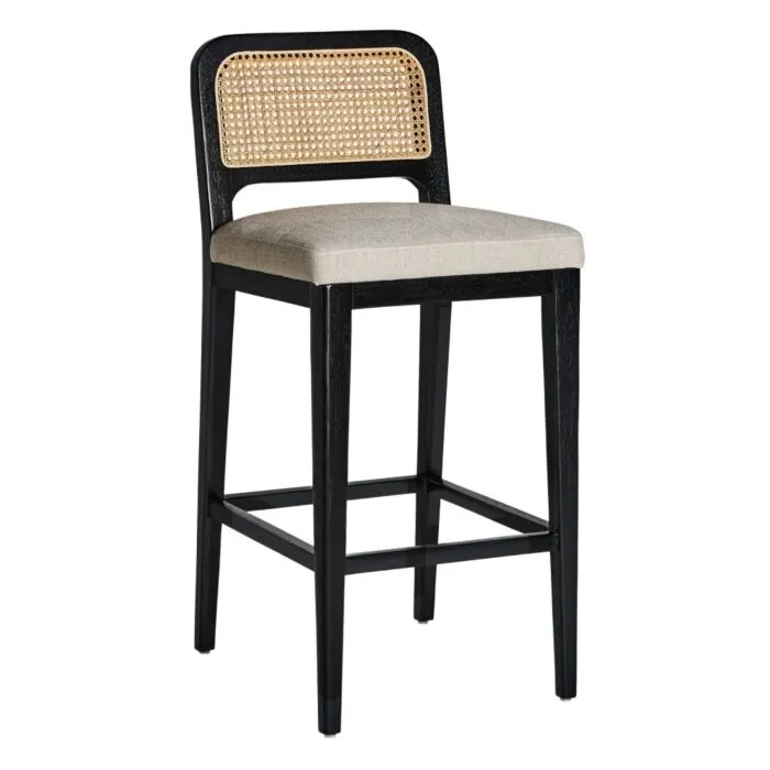 Madison, tabouret bar noir, pin et rotin