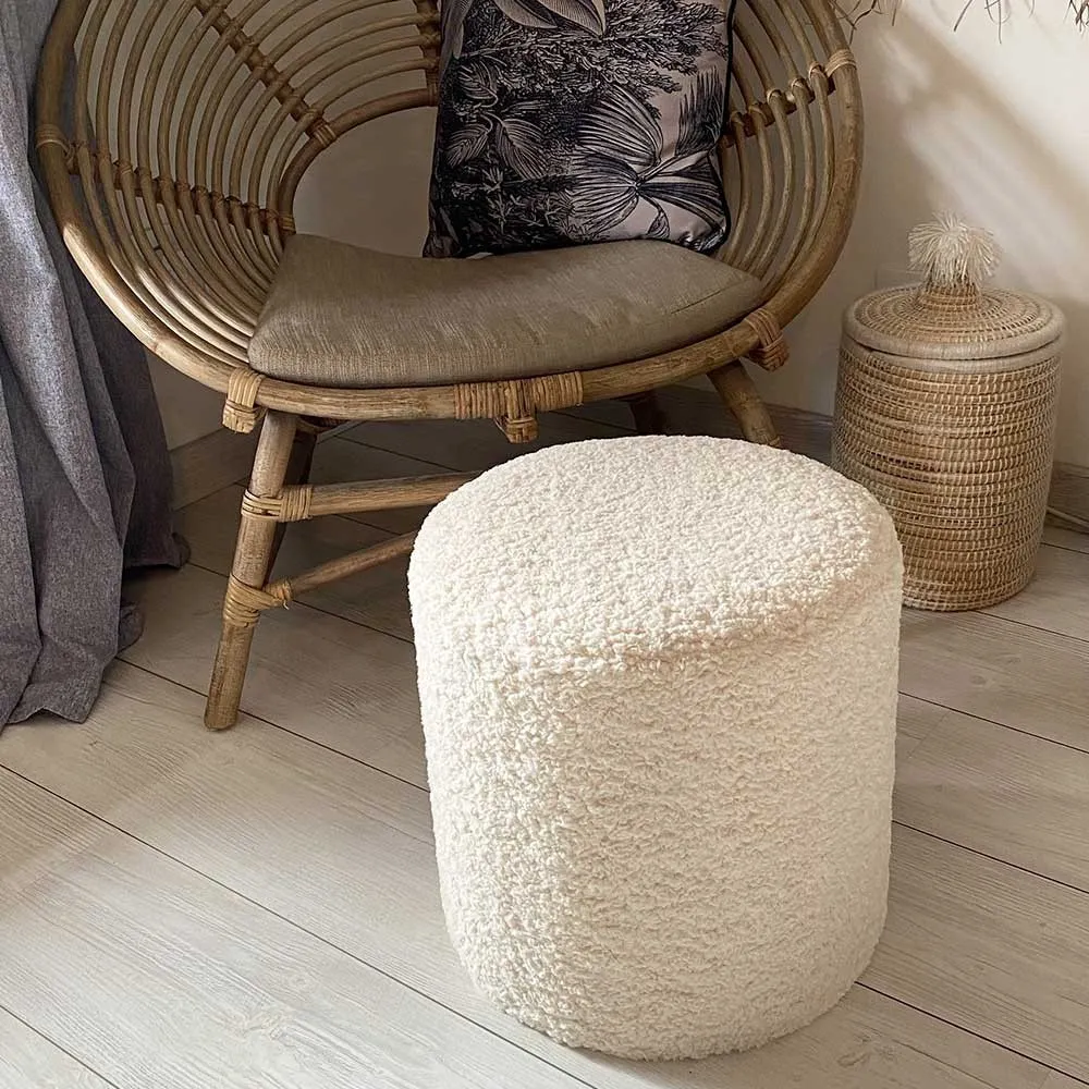 Tabouret Bouclette Doudou imitation fourrure écru très douce