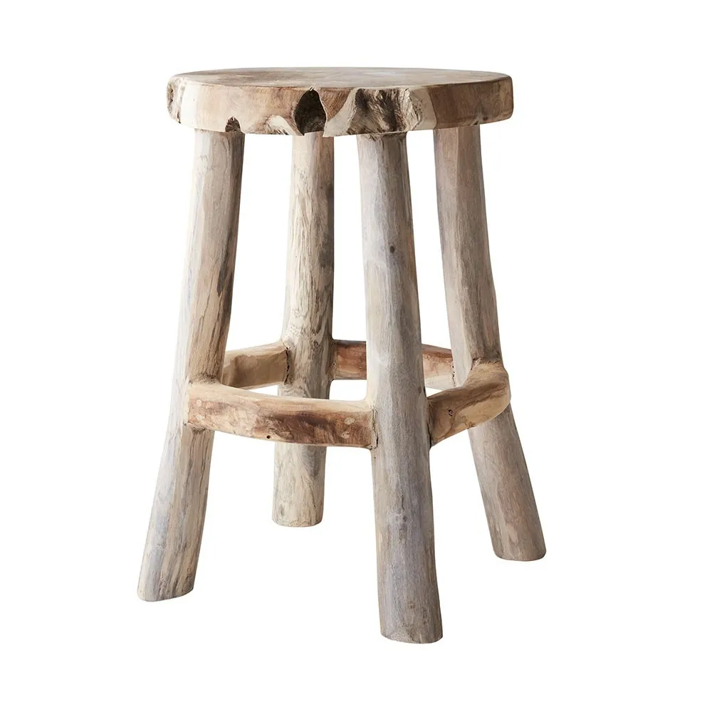 Tabouret rond en Bois de Teck Naturel clair H. 45 cm