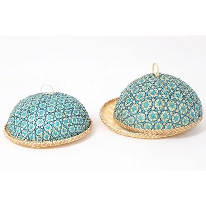 Plateau avec cloche bambou/osier coukeur